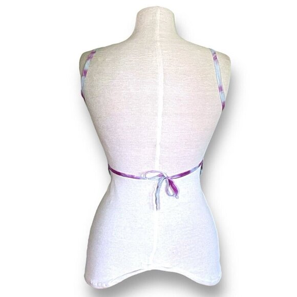 Y2K Vintage 90s Millenium Womens Kerchief Top One Sz Blue Tie Dye Open Back - Picture 4 of 5